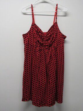 Cacique Babydoll Red Black Polka Dot Nighty Short Nightgown 100% Cotton sz 18/20